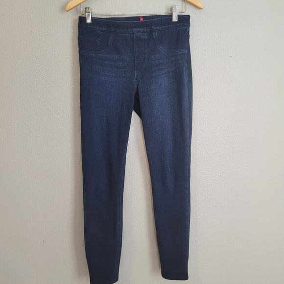 Spanx Womens Pull On Jean Leggings Size S Skinny‎ Blue Mid Rise Dark Wash - Picture 1 of 8